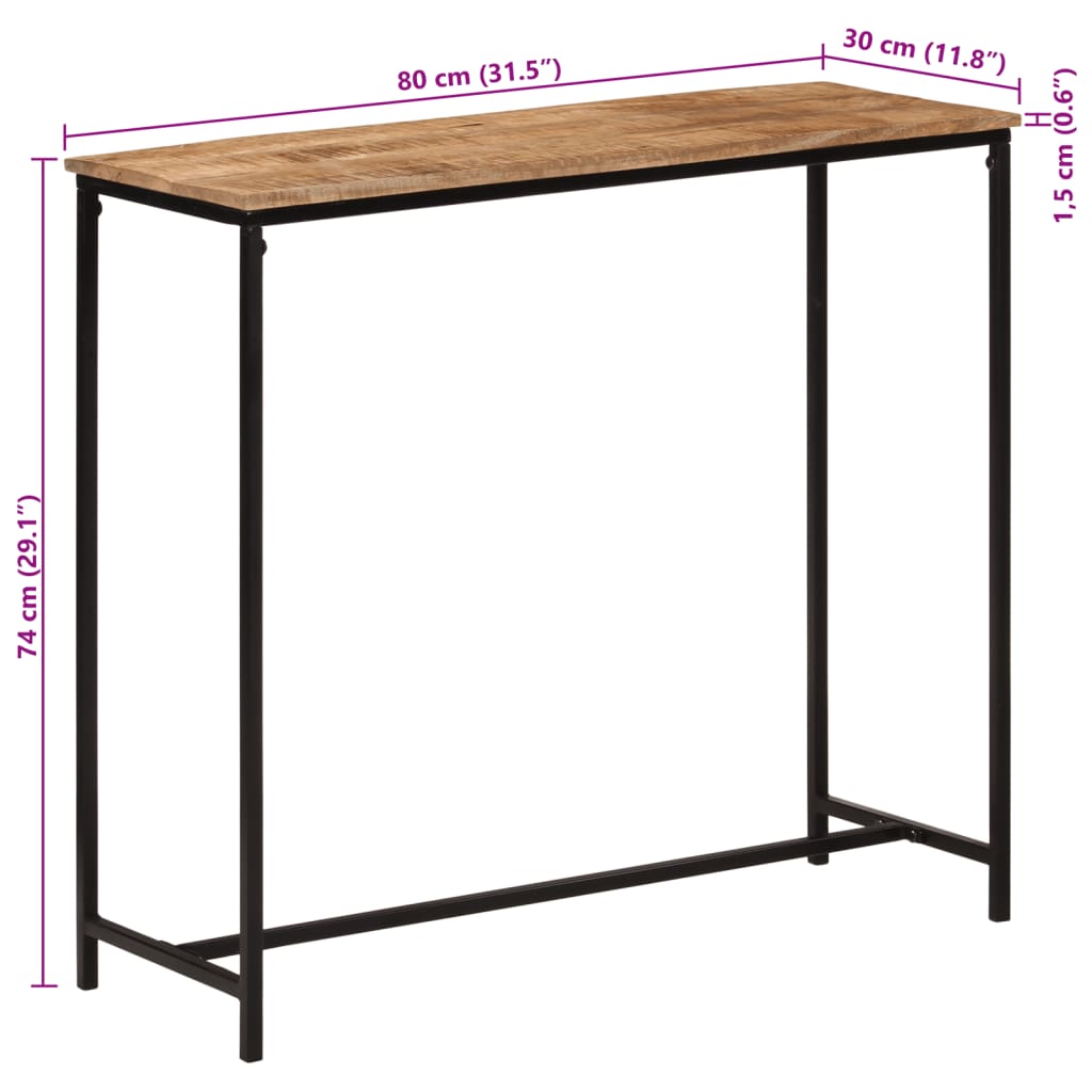 vidaXL Table console 80x30x74 cm bois massif de manguier et fer