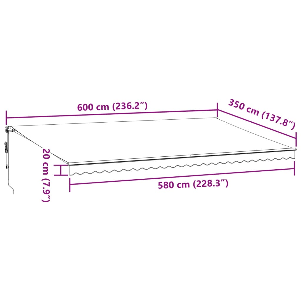 vidaXL Auvent rétractable automatique avec LED bordeaux 600x350 cm