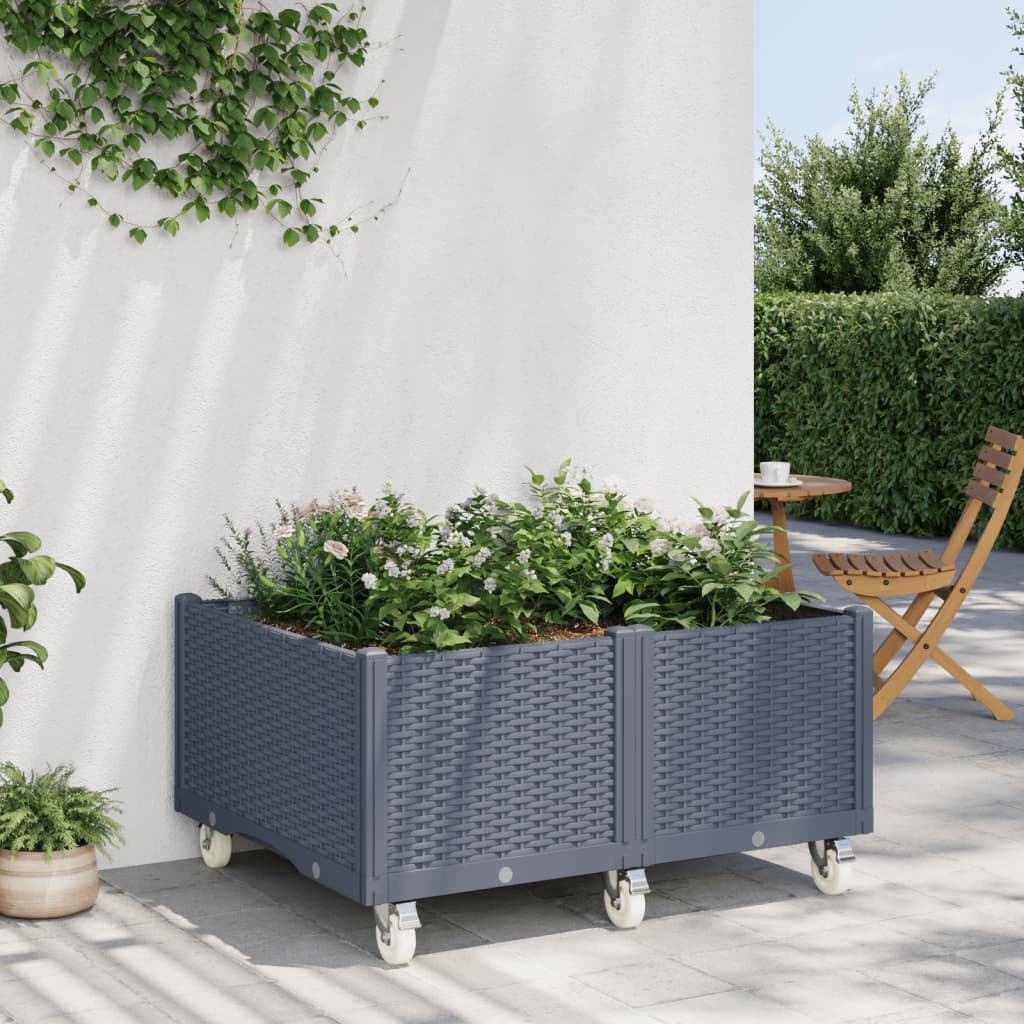 vidaXL Jardinière à roulettes gris 100x80x54 cm PP