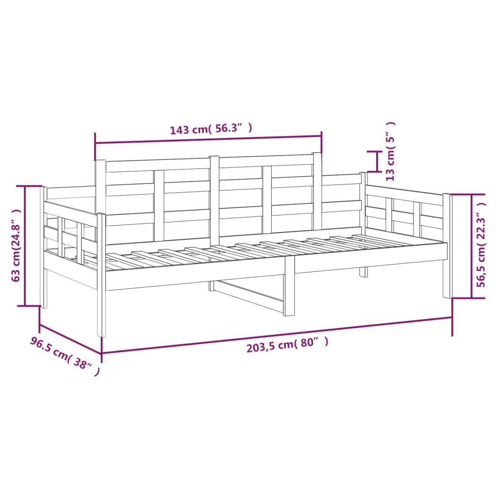 vidaXL Lit de jour sans matelas blanc bois de pin massif 90x200 cm