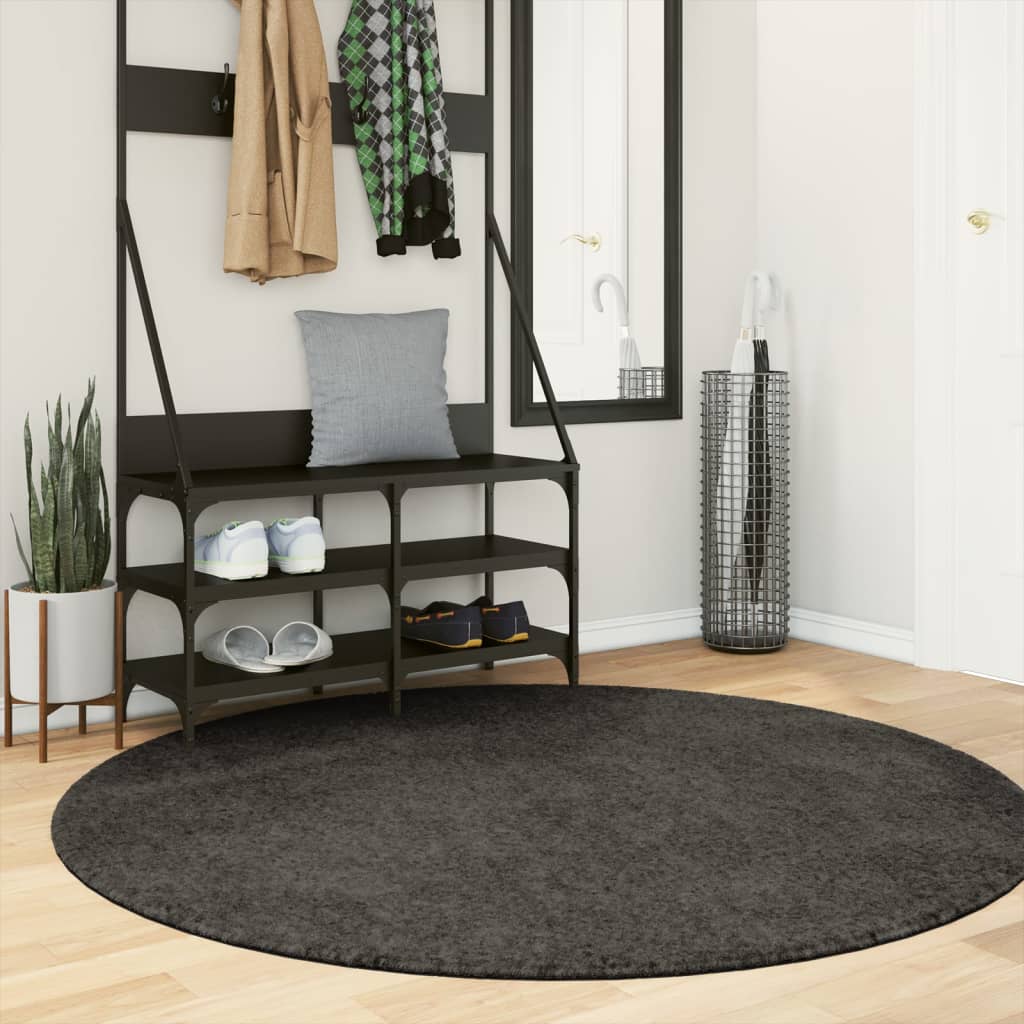 vidaXL Tapis ISTAN à poils longs aspect brillant anthracite Ø 160 cm