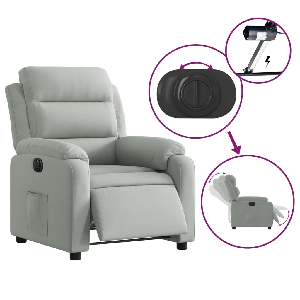 vidaXL Fauteuil inclinable électrique gris clair velours