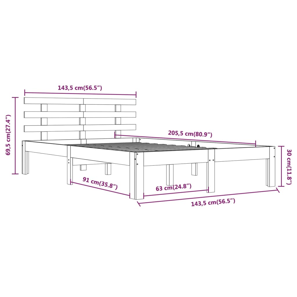 vidaXL Cadre de lit sans matelas bois massif 140x200 cm