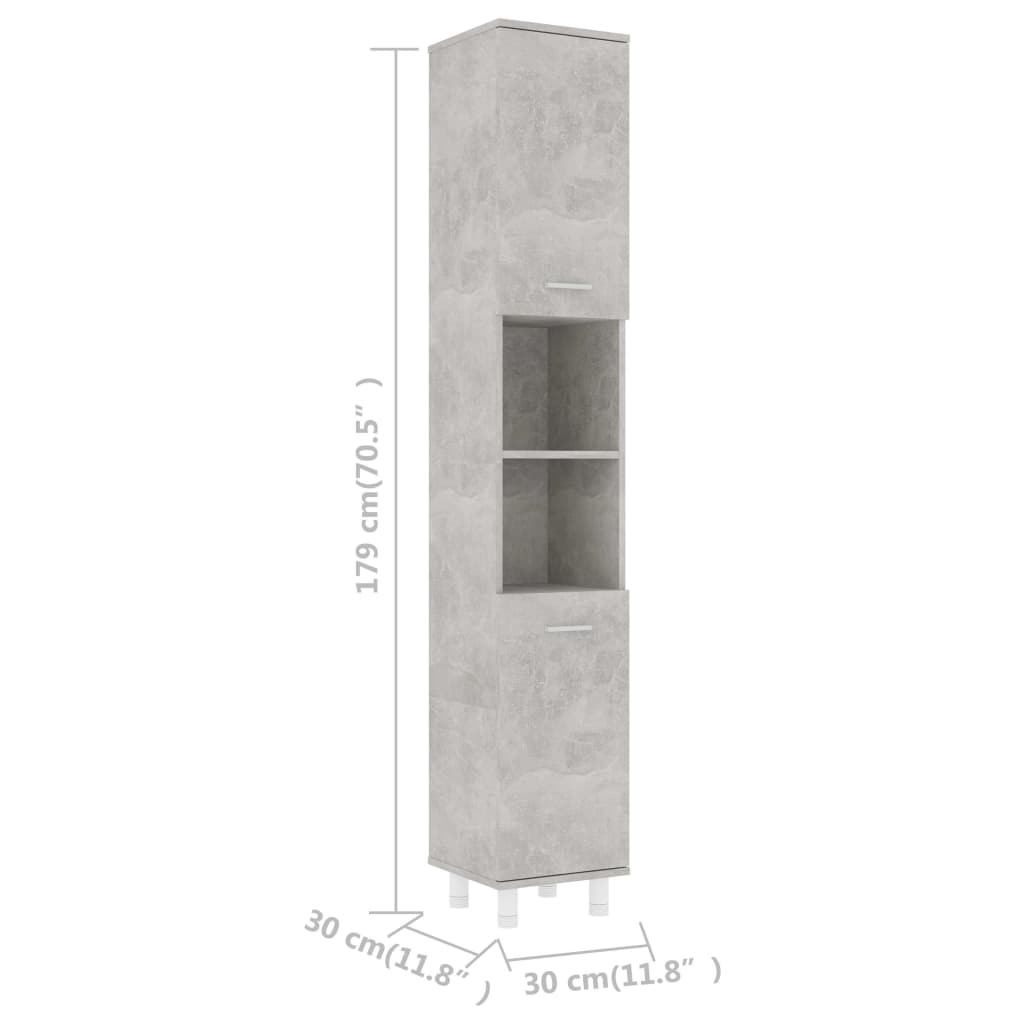 vidaXL Armoire de salle de bain Gris béton 30x30x179 cm Aggloméré