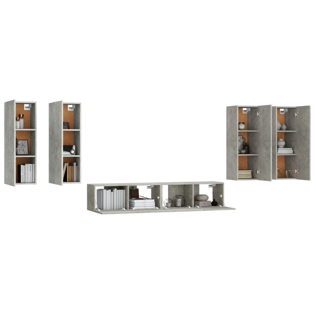 vidaXL Ensemble de meubles TV 6 pcs Gris béton Bois d'ingénierie