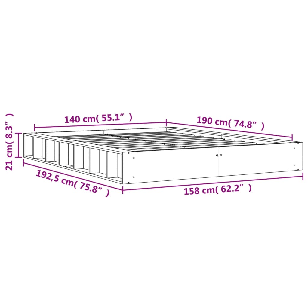 vidaXL Cadre de lit sans matelas cire marron 140x190cm bois pin massif