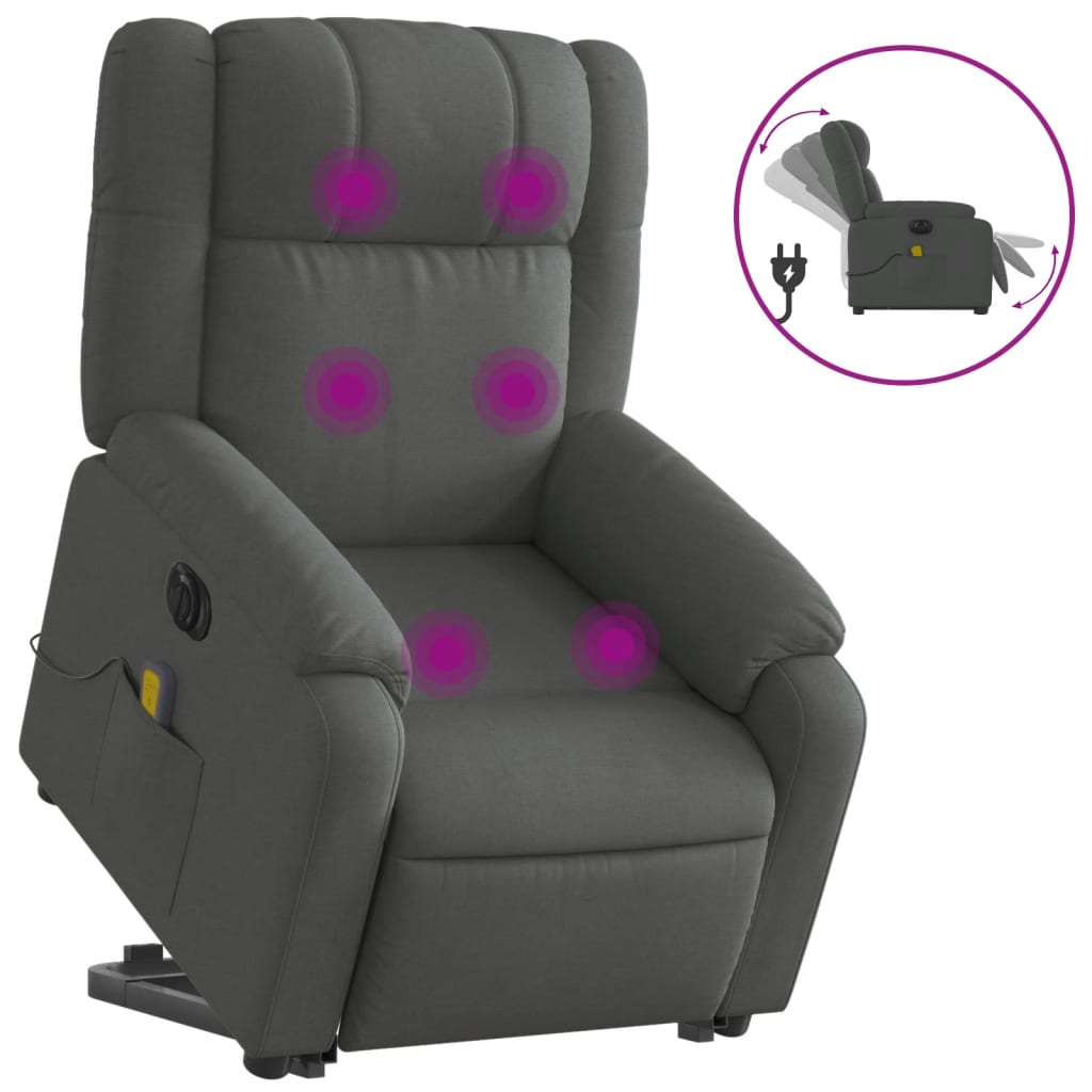 vidaXL Fauteuil inclinable de massage électrique Gris foncé Tissu