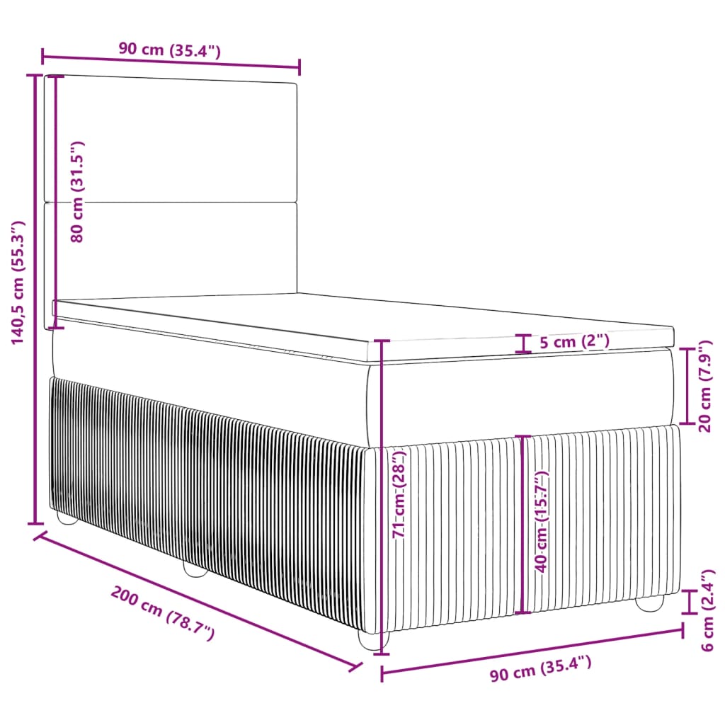 vidaXL Sommier à lattes de lit avec matelas Gris clair 90x200 cm Tissu