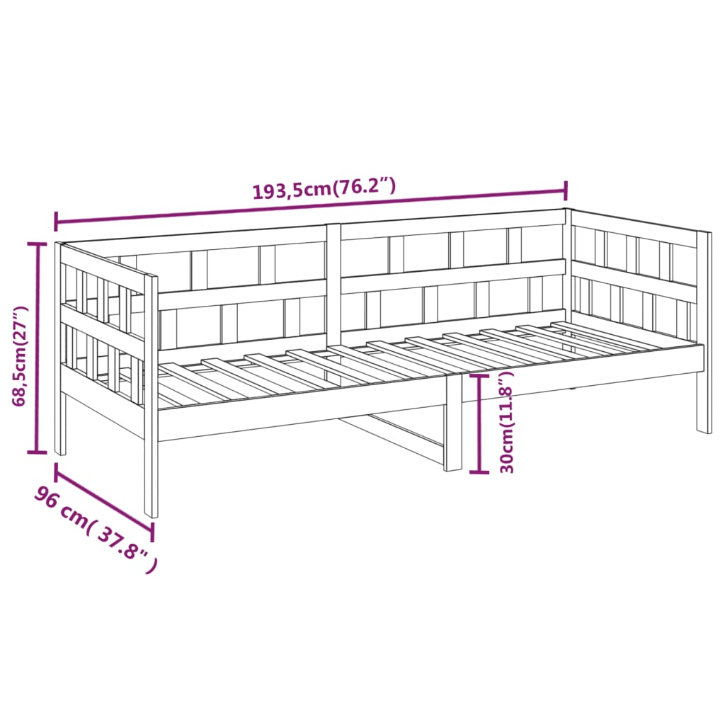 vidaXL Lit de jour sans matelas gris bois de pin massif 90x190 cm