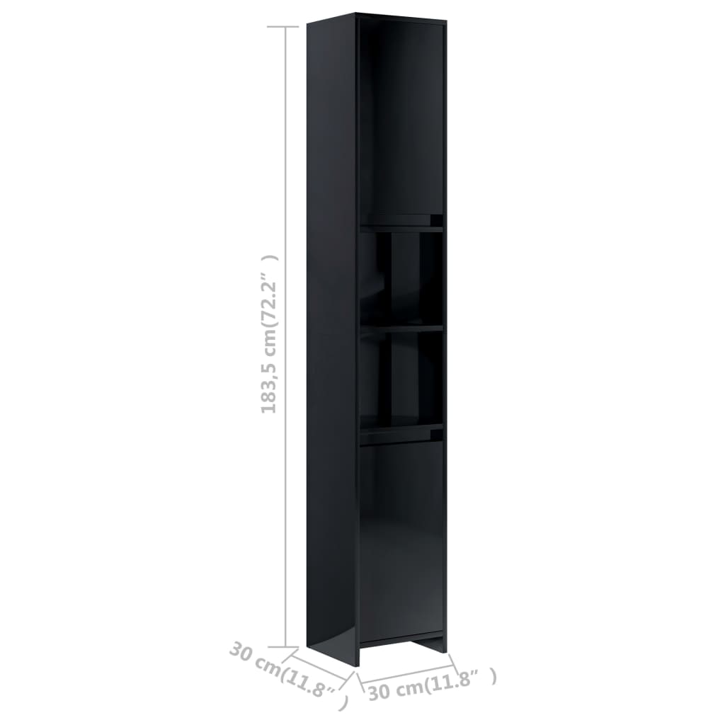vidaXL Armoire de salle de bain Noir brillant 30x30x183,5 cm Aggloméré