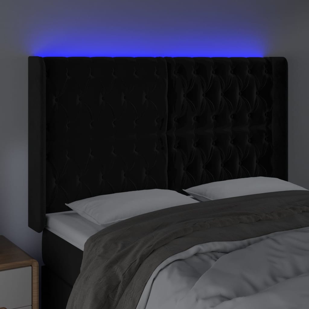 vidaXL Tête de lit à LED Noir 147x16x118/128 cm Velours