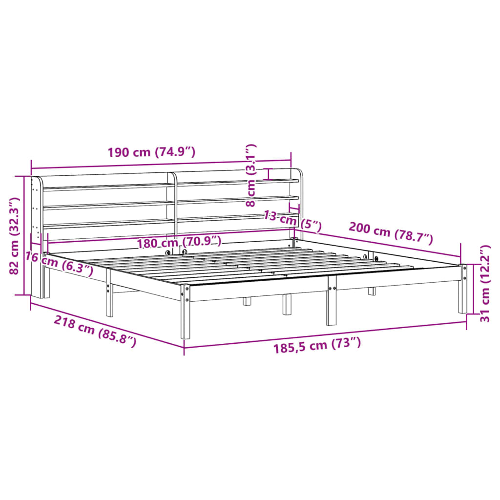 vidaXL Cadre de lit sans matelas blanc 180x200 cm bois massif de pin