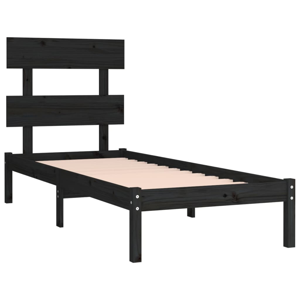 vidaXL Cadre de lit Noir Bois massif 90x190 cm Simple