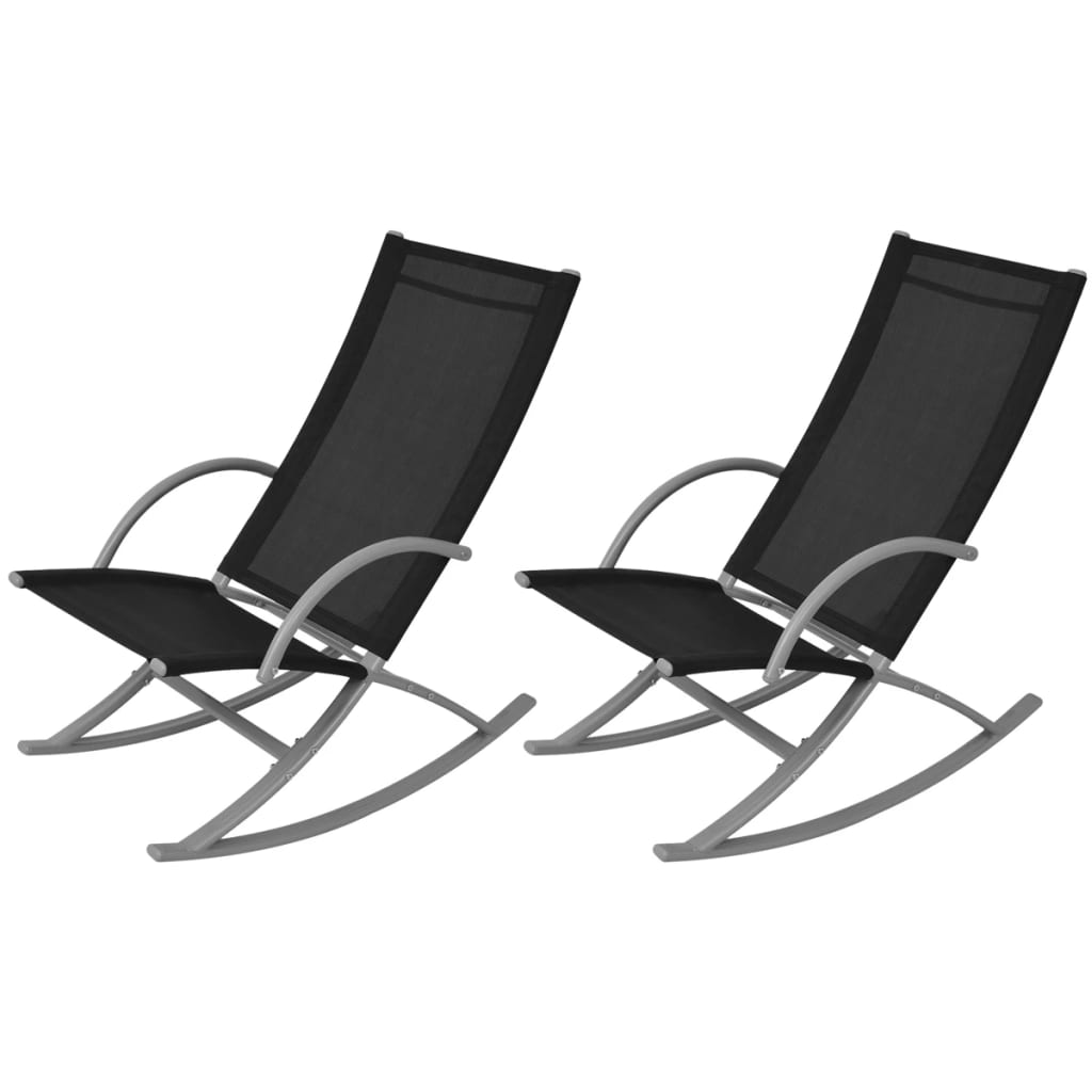 vidaXL Chaises à bascule de jardin 2 pcs Acier et textilène Noir