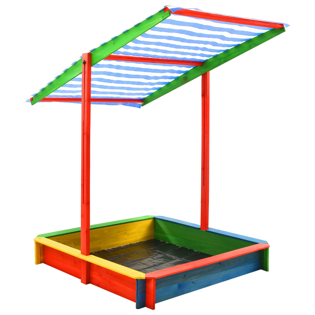 vidaXL Bac à sable avec toit réglable Bois de sapin Multicolore UV50