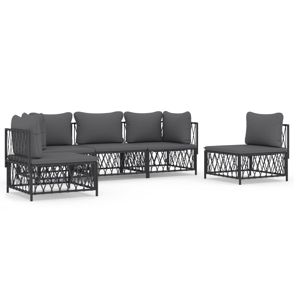 vidaXL Salon de jardin avec coussins 5 pcs anthracite acier