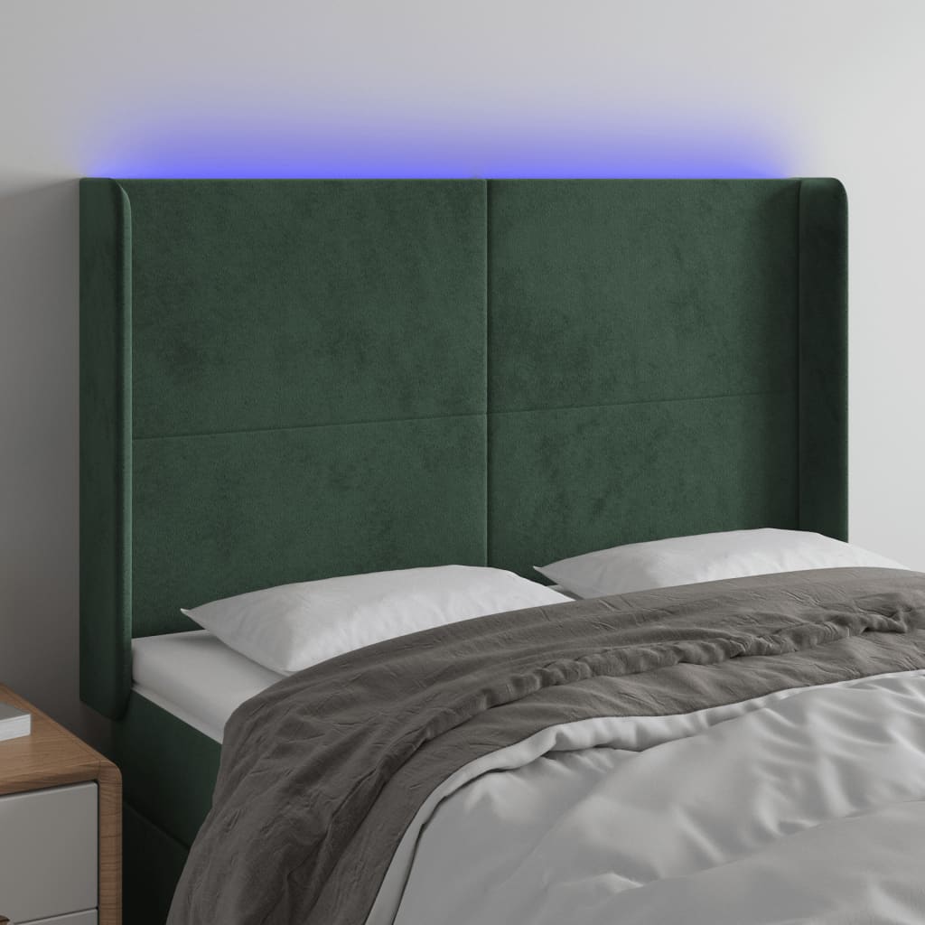 vidaXL Tête de lit à LED Vert foncé 147x16x118/128 cm Velours