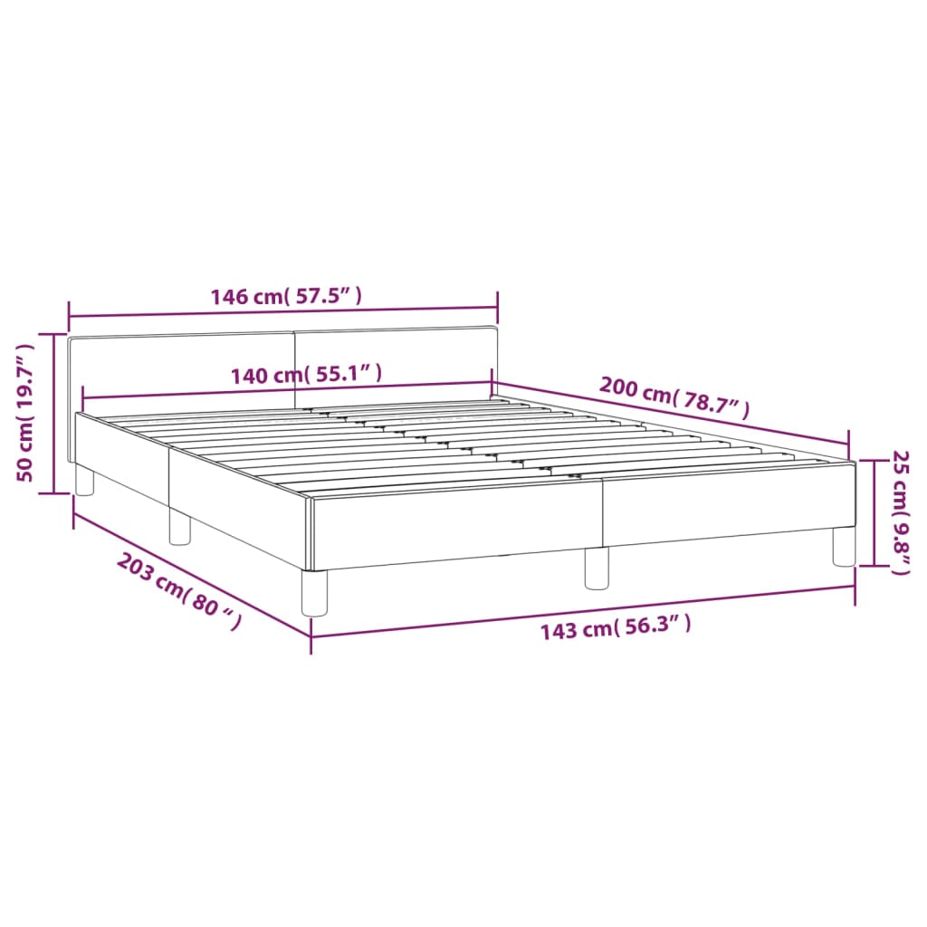 vidaXL Cadre de lit avec tête de lit Gris clair 140x200 cm
