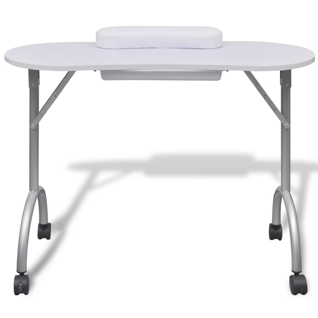 vidaXL Table à manucure pliable avec roulettes Blanc