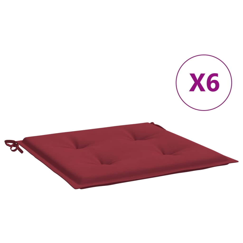 vidaXL Coussins de chaise de jardin 6 pcs rouge bordeaux 50x50x3 cm