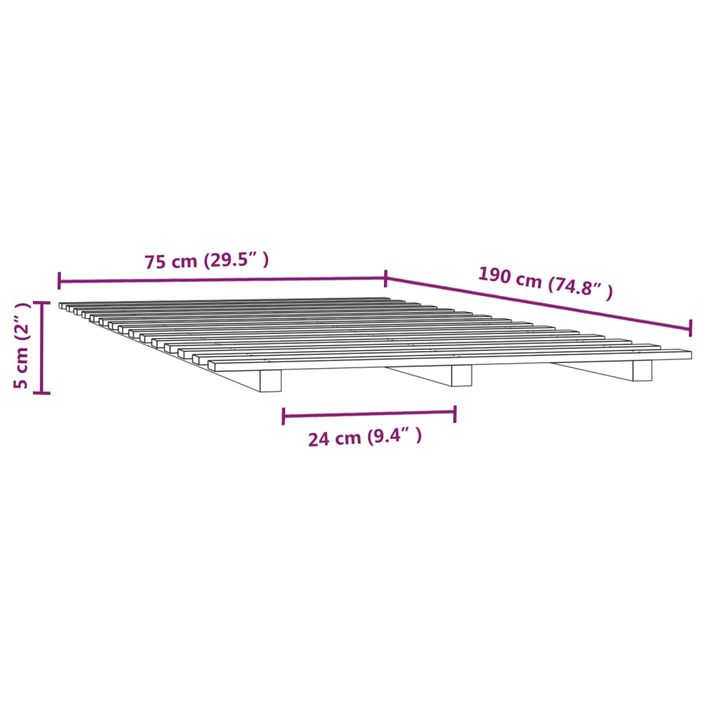 vidaXL Cadre de lit sans matelas noir 75x190 cm bois de pin massif