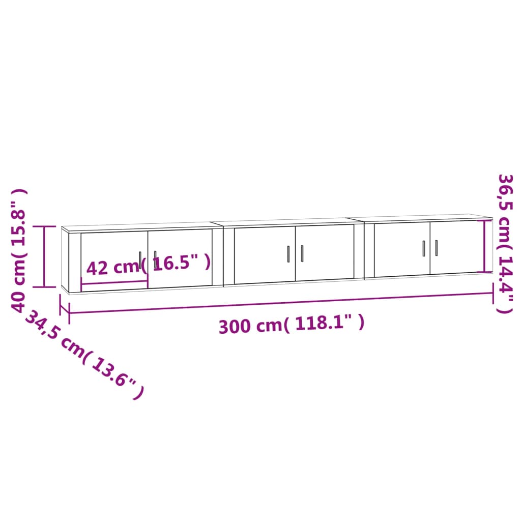 vidaXL Meubles TV muraux 3 pcs blanc 100x34,5x40 cm