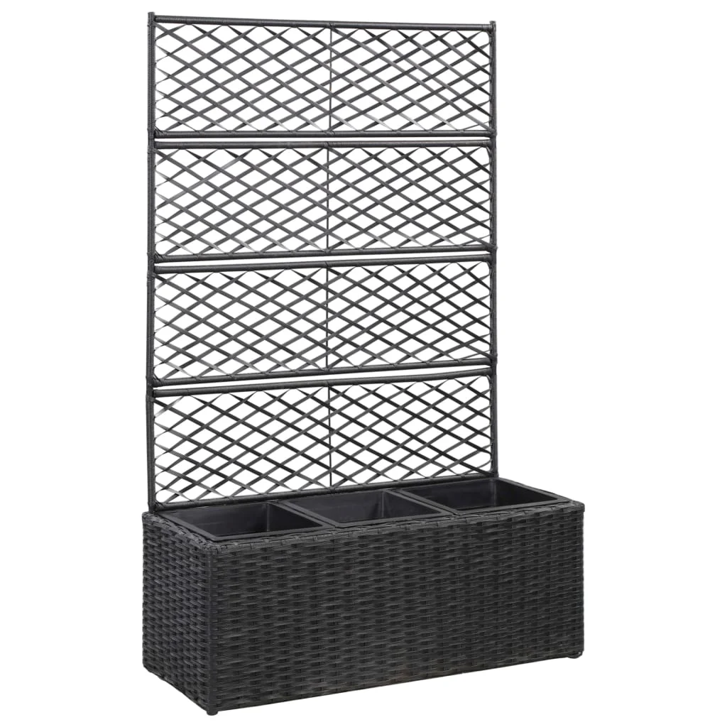 vidaXL Jardinière en treillis 3 pots 83x30x130 cm résine tressée noir