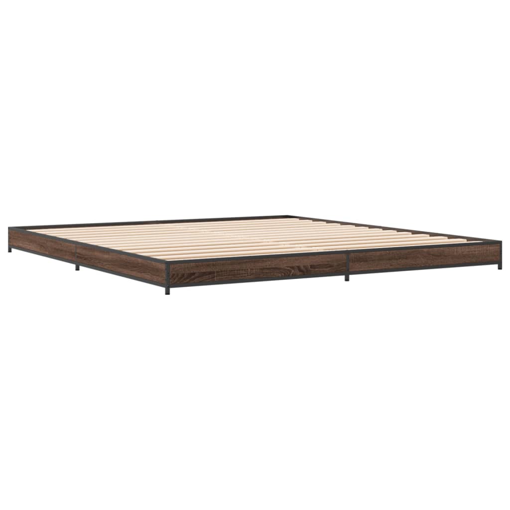 vidaXL Cadre de lit chêne marron 200x200 cm bois d'ingénierie et métal