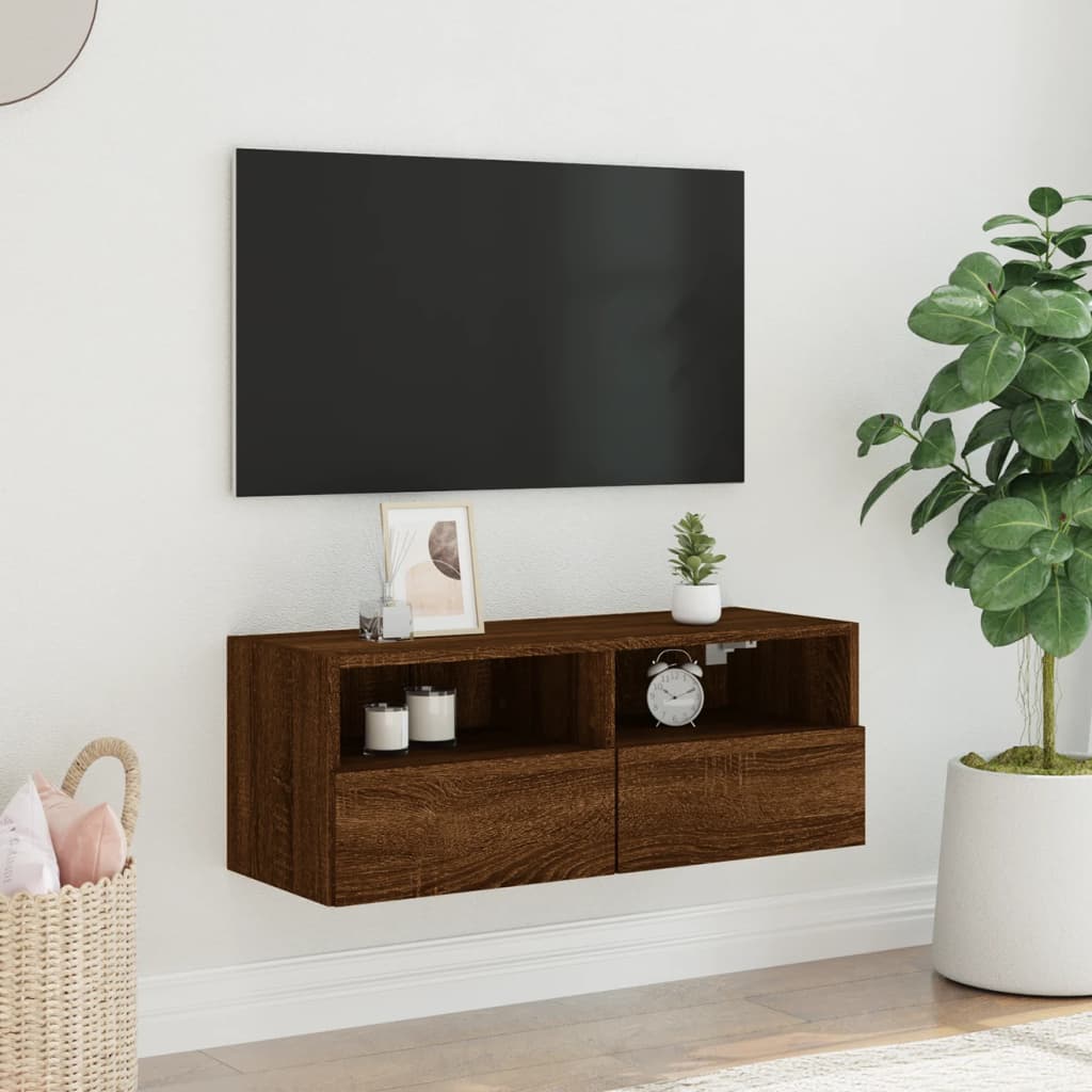 vidaXL Meuble TV mural chêne marron 80x30x30 cm bois d'ingénierie