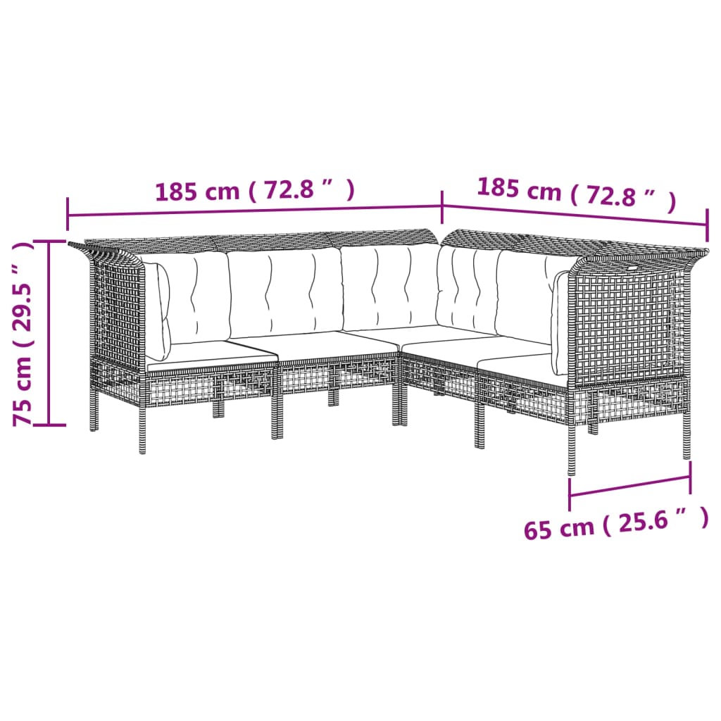 vidaXL Salon de jardin 5 pcs avec coussins Gris Résine tressée