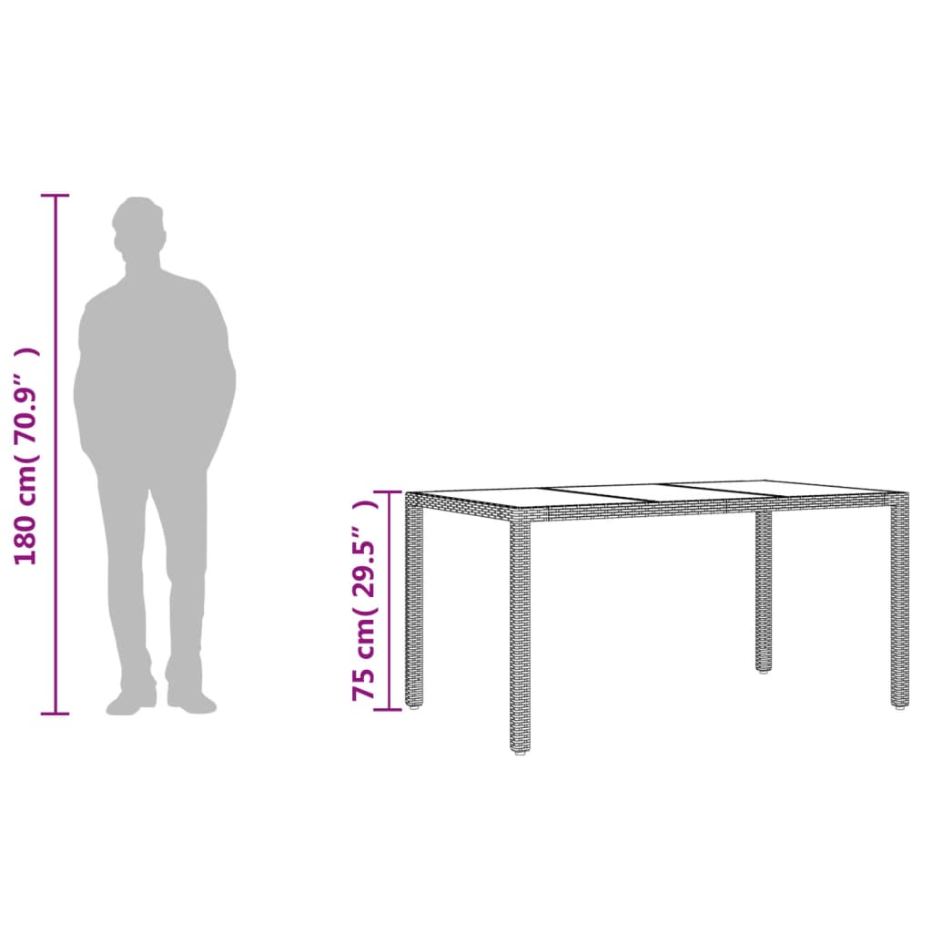 vidaXL Table de jardin dessus en verre Gris 150x90x75cm Résine tressée