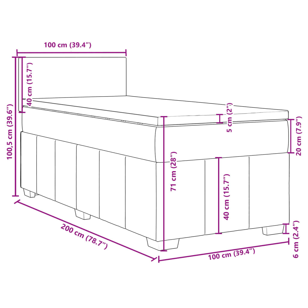 vidaXL Sommier à lattes de lit avec matelas Gris clair 100x200cm Tissu