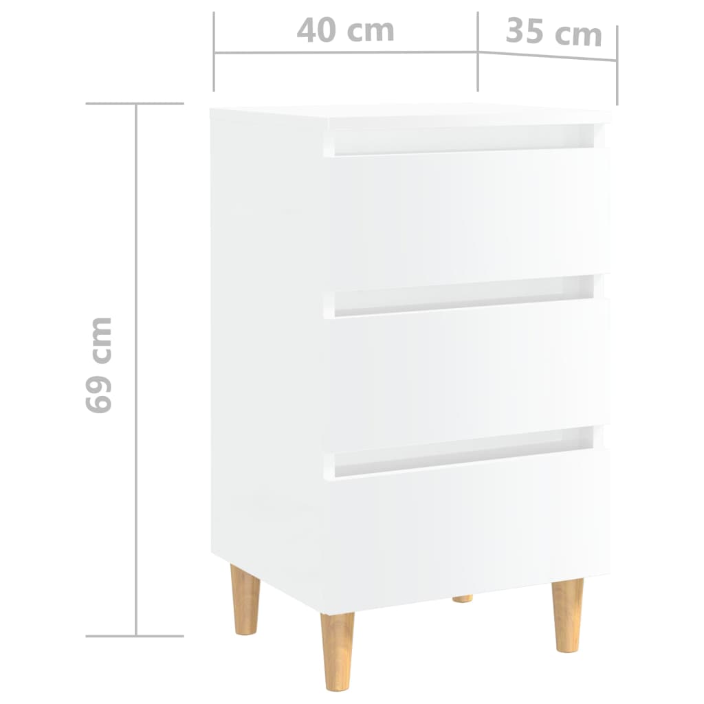 vidaXL Tables de chevet pieds en bois 2 pcs Blanc brillant 40x35x69 cm