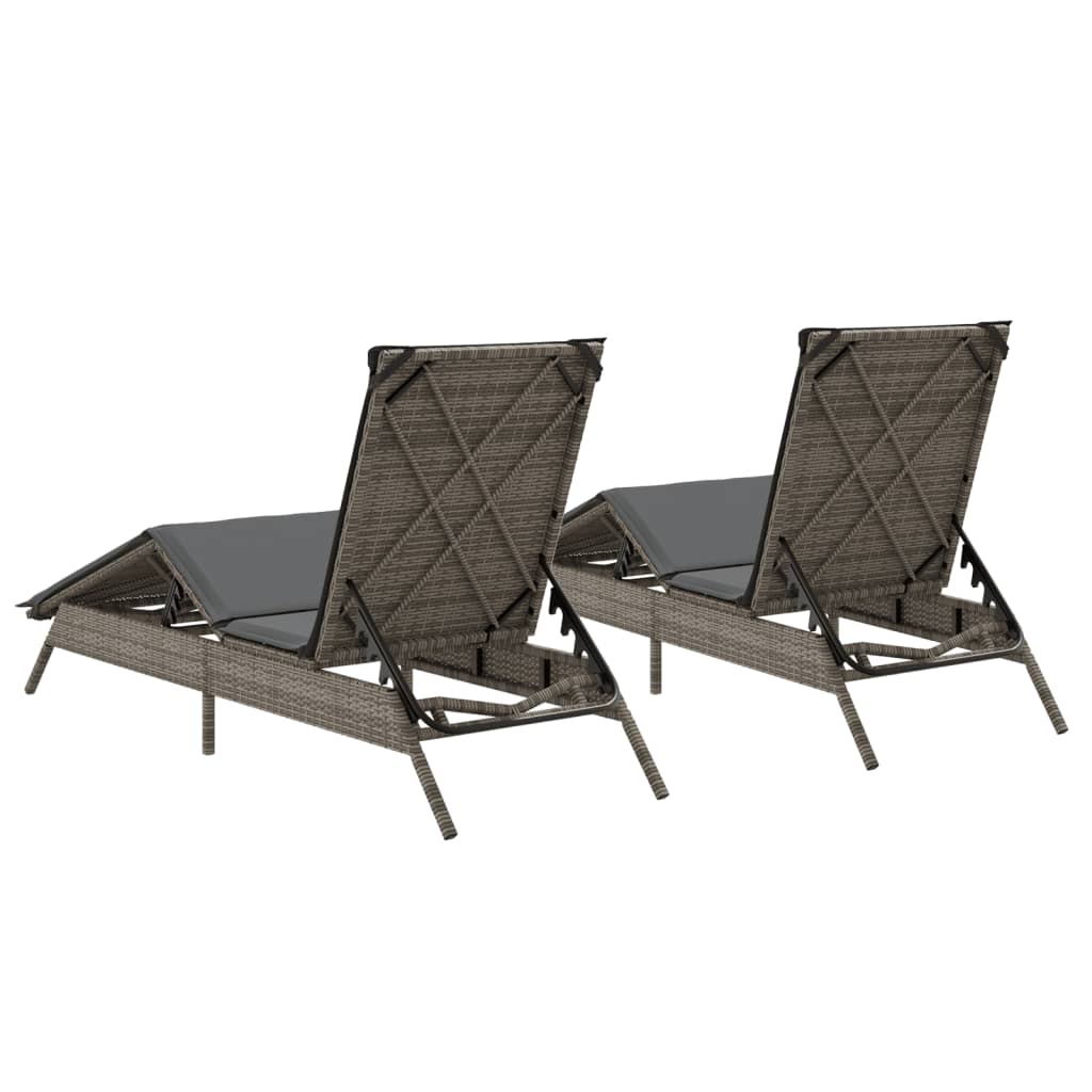 vidaXL Chaises longues avec coussins lot de 2 gris résine tressée