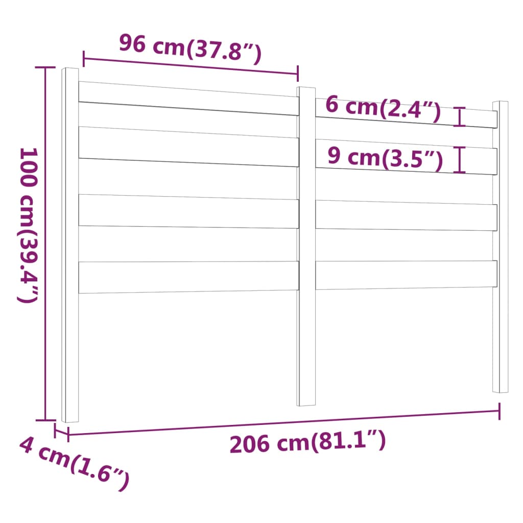 vidaXL Tête de lit Marron miel 206x4x100 cm Bois massif de pin