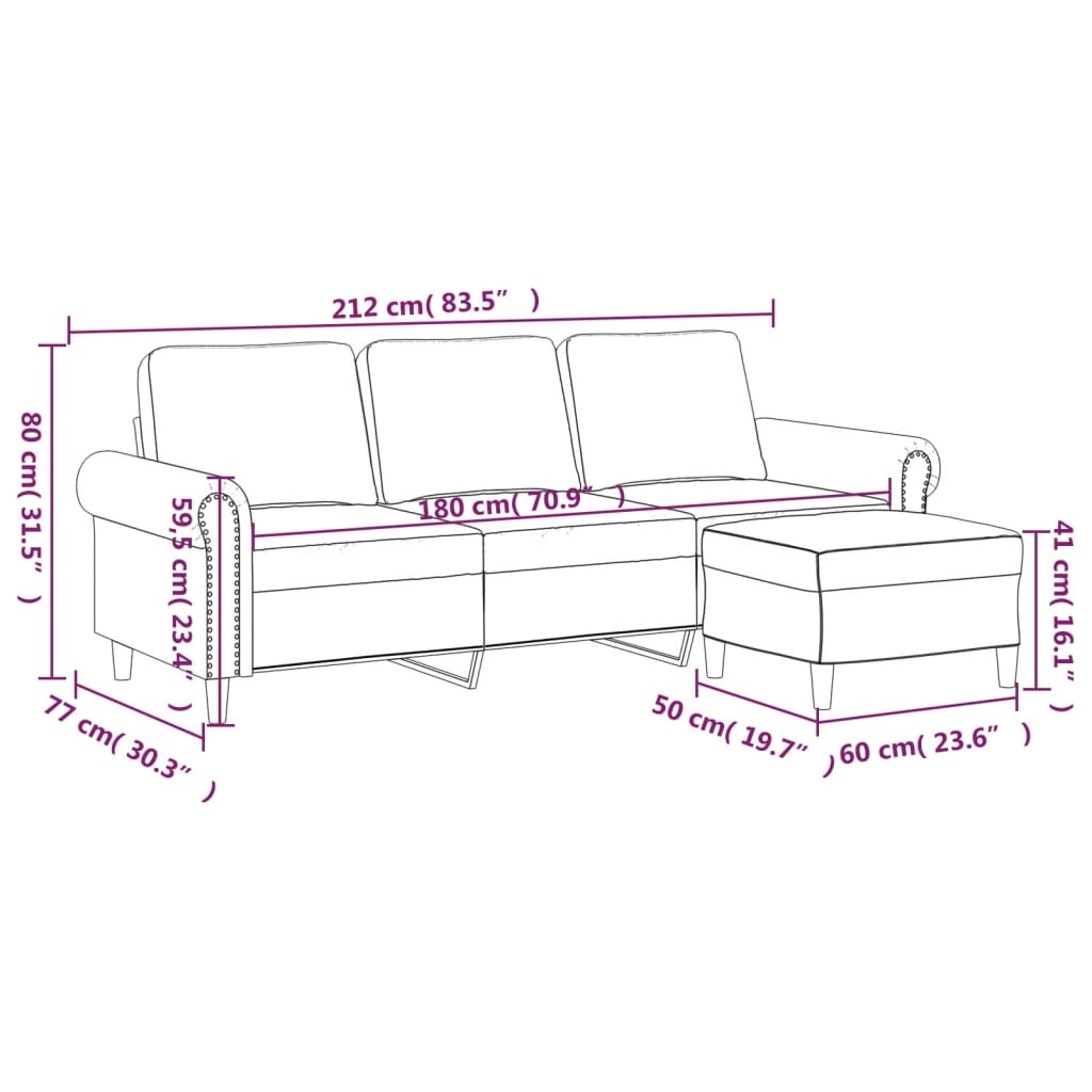 vidaXL Canapé à 3 places avec repose-pieds Vert foncé 180 cm Velours