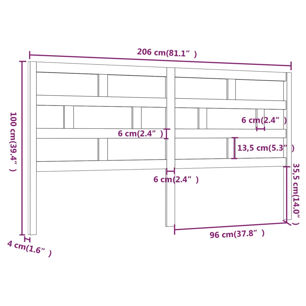 vidaXL Tête de lit Marron miel 206x4x100 cm Bois massif de pin