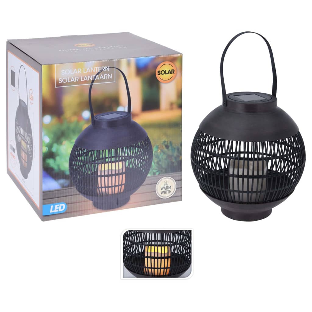 ProGarden Lampe solaire à LED Rotin avec bougie Noir