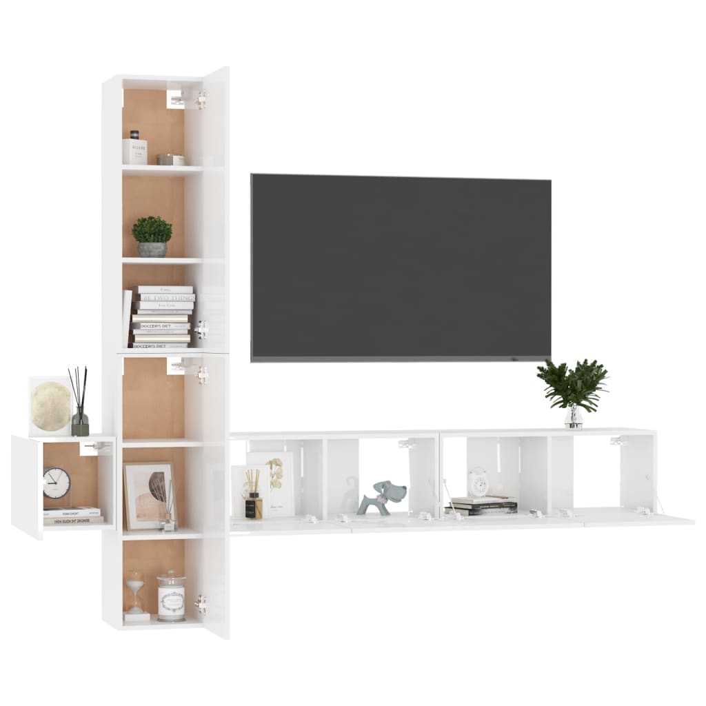 vidaXL Ensemble de meubles TV 5 pcs Blanc brillant Bois d'ingénierie