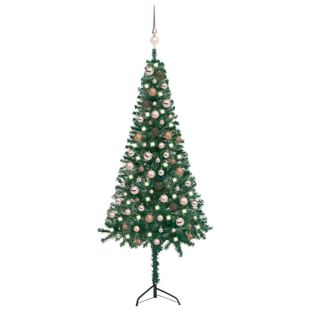 vidaXL Arbre de Noël artificiel d'angle LED et boules Vert 150 cm PVC