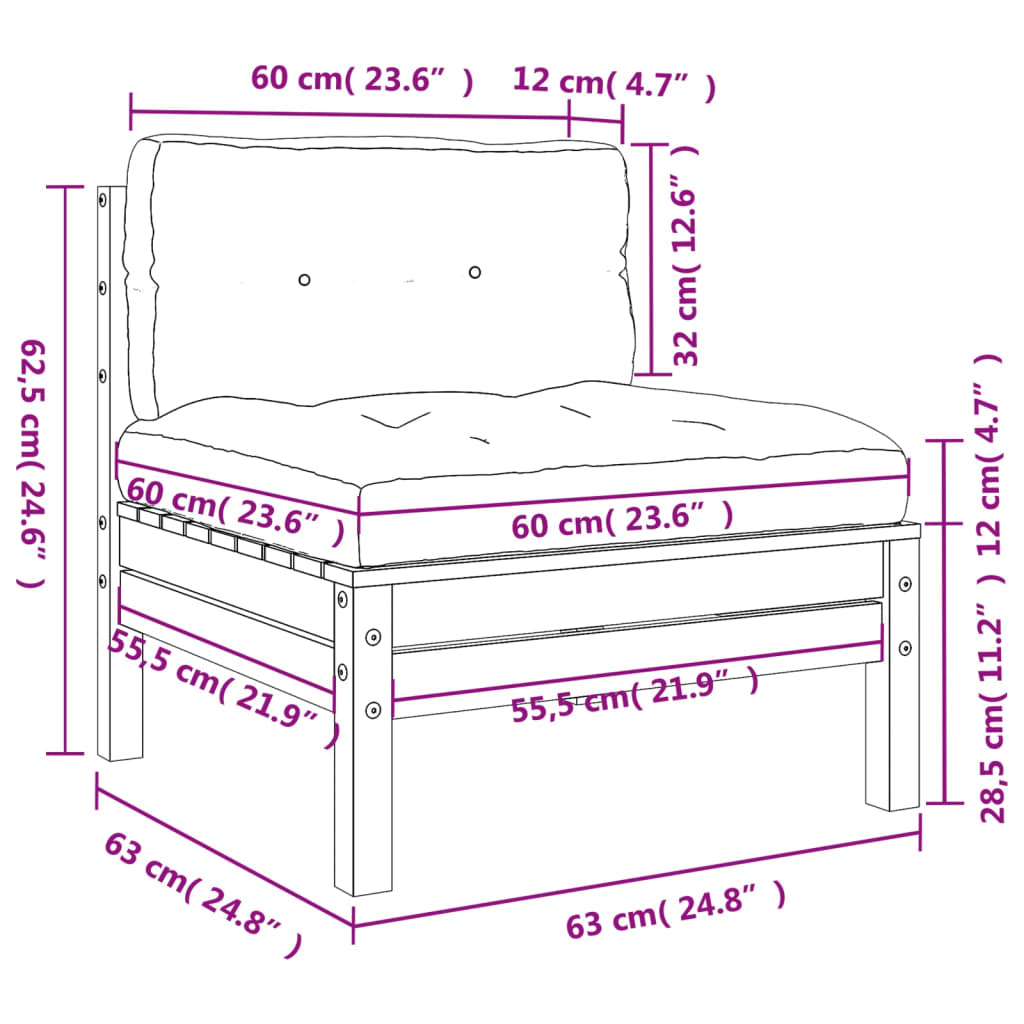 vidaXL Canapé de jardin sans accoudoirs coussins 2 pcs bois massif pin