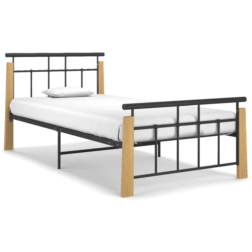 vidaXL Cadre de lit sans matelas métal bois de chêne massif 100x200 cm