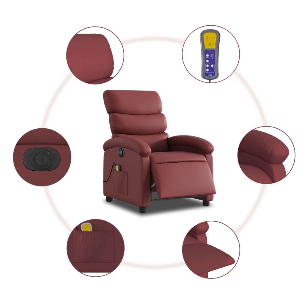 vidaXL Fauteuil de massage inclinable électrique rouge bordeaux