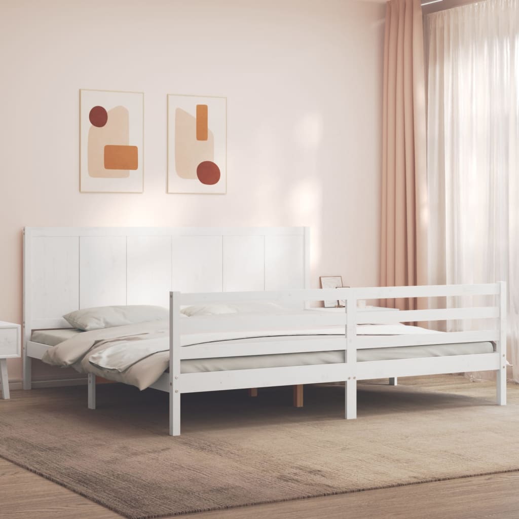 vidaXL Cadre de lit avec tête de lit blanc Super King Size bois massif