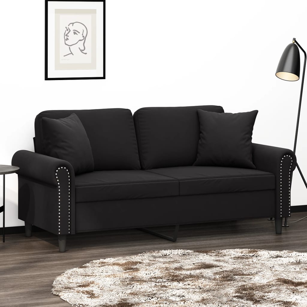 vidaXL Canapé 2 places avec oreillers décoratifs noir 140 cm velours