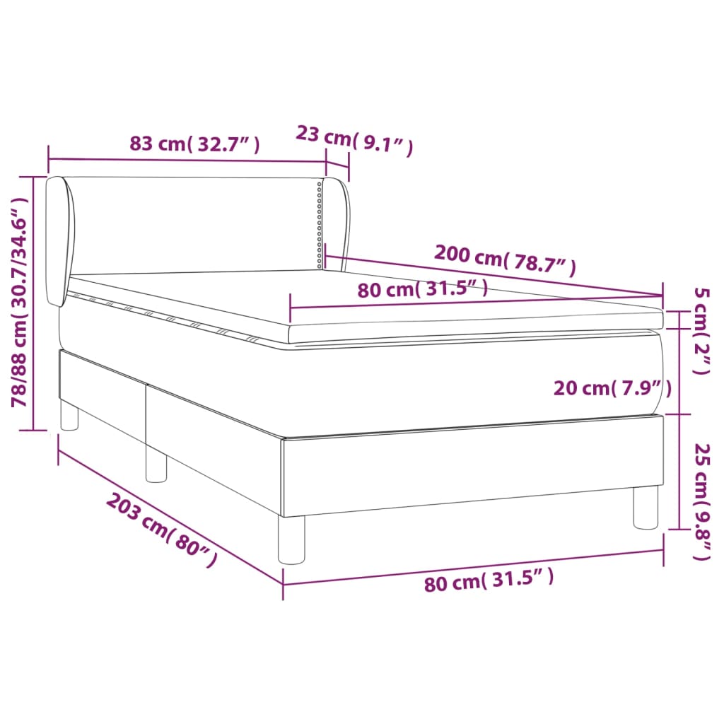 vidaXL Sommier à lattes de lit et matelas Noir 80x200 cm Tissu