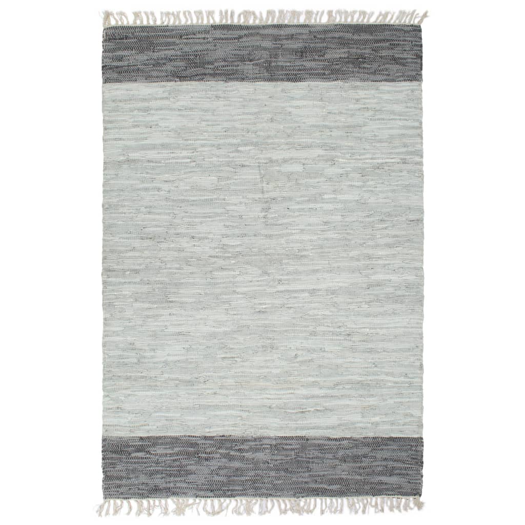 vidaXL Tapis Chindi Cuir tissé à la main 160 x 230 cm Gris