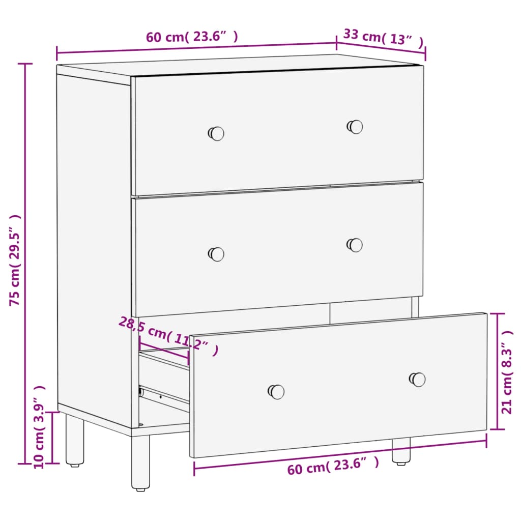 vidaXL Armoire latérale noir 60x33x75 cm bois massif de manguier