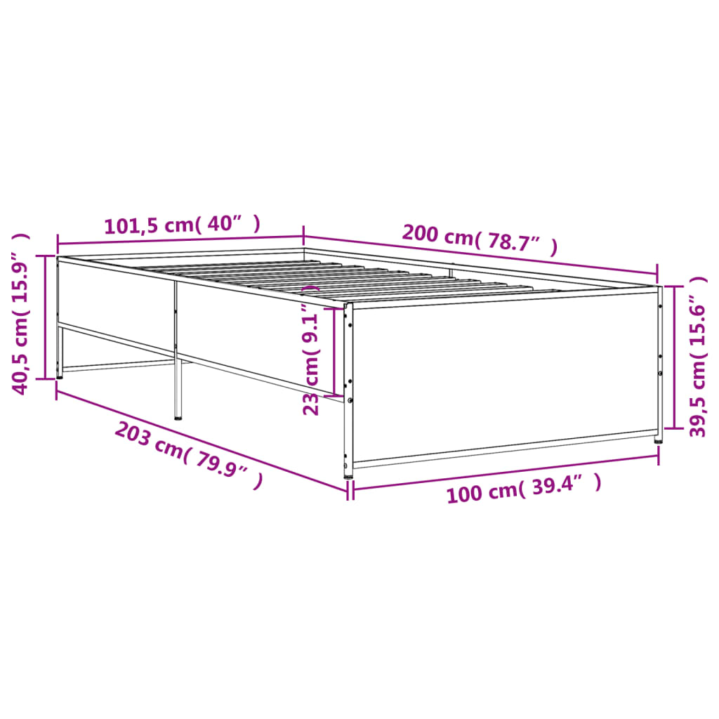 vidaXL Cadre de lit sans matelas chêne sonoma 100x200 cm