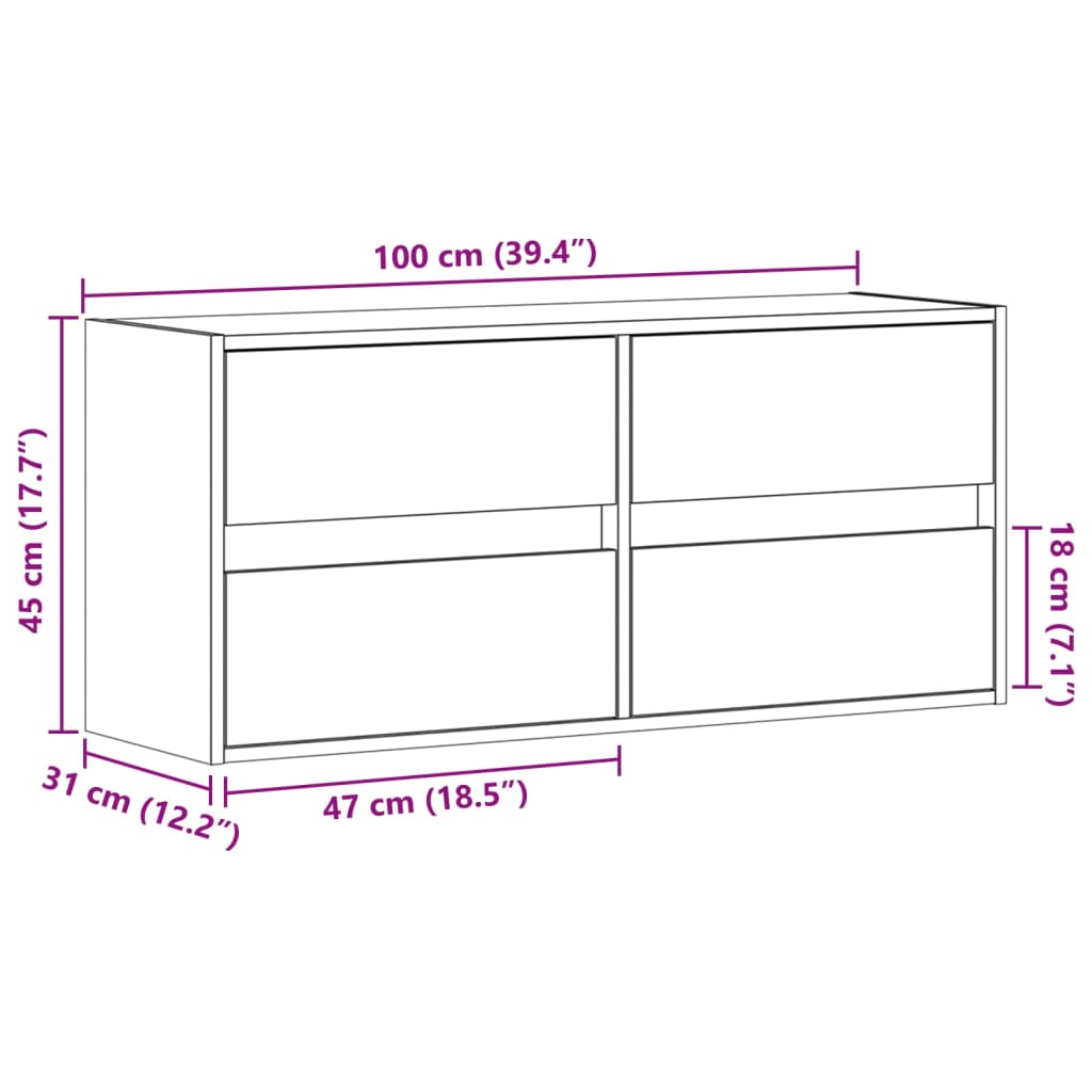 vidaXL Meuble TV mural avec lumières LED chêne sonoma 100x31x45 cm